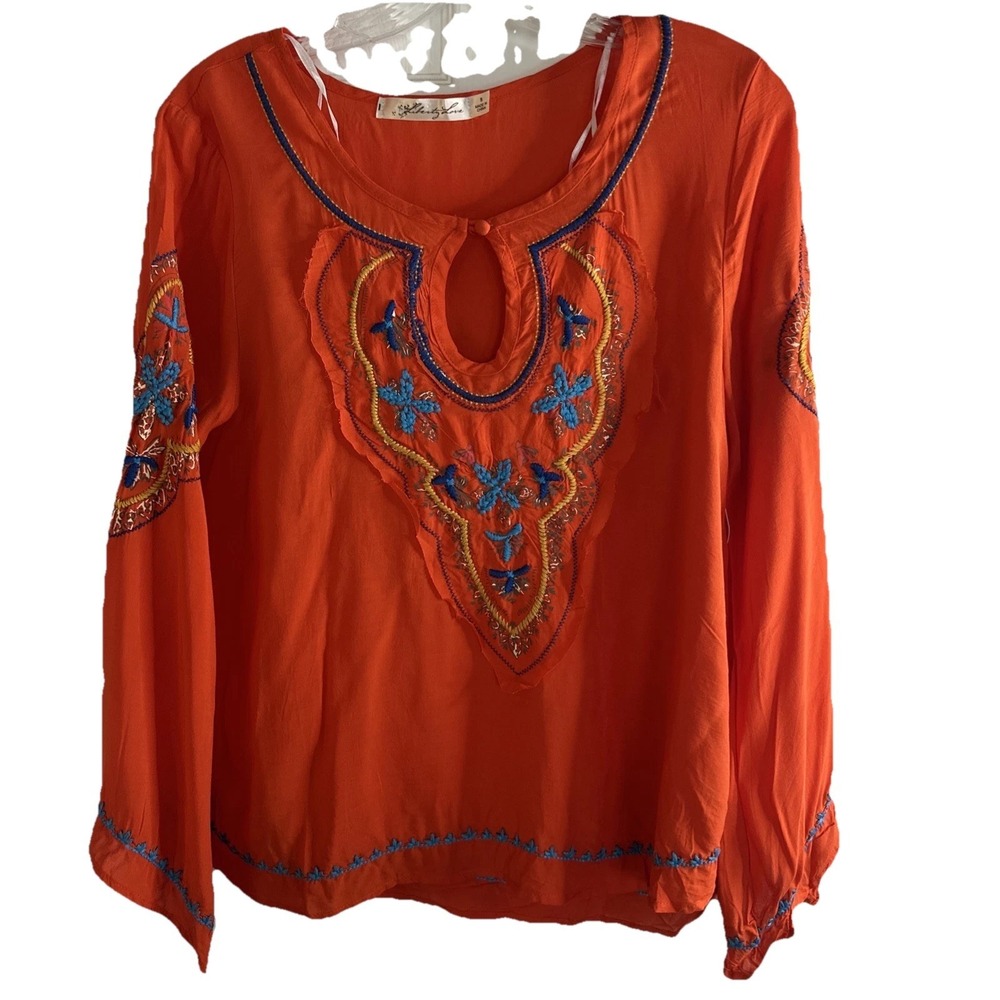NEW Liberty Love Embroidered Tunic Boho Hippie Flowerchild Bright Orange Small‎